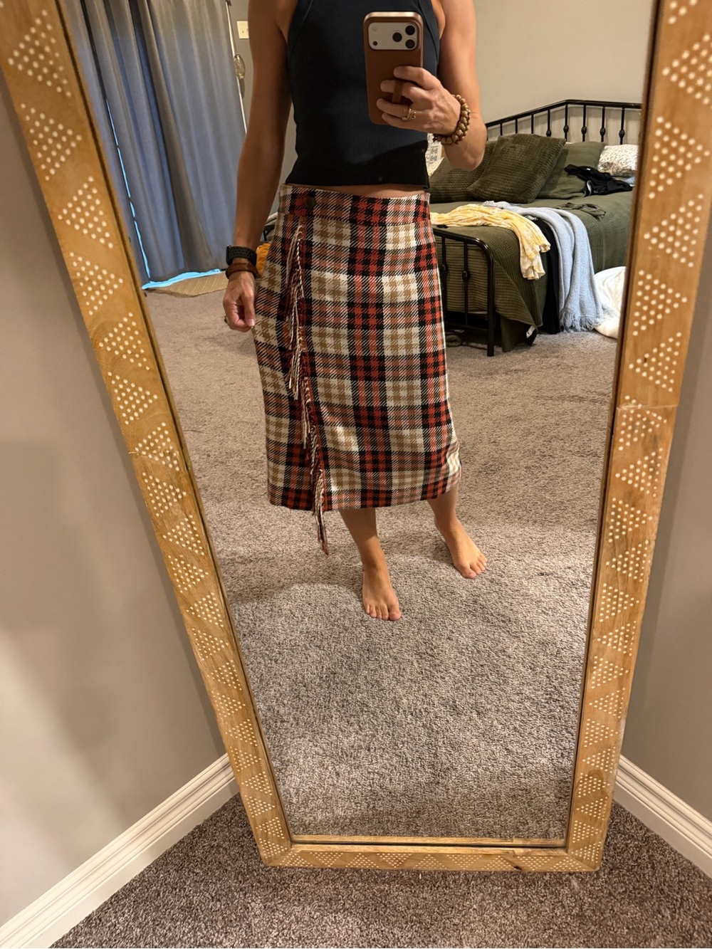 Talbots Plaid Wrap Midi Skirt in Red, Cream, and Black